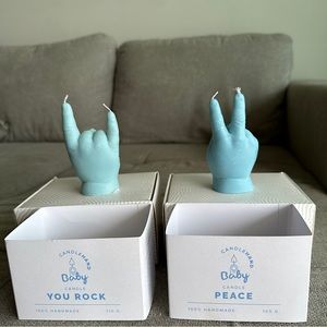 Candle hand 2 pack baby hand peace sign + you rock. Blue